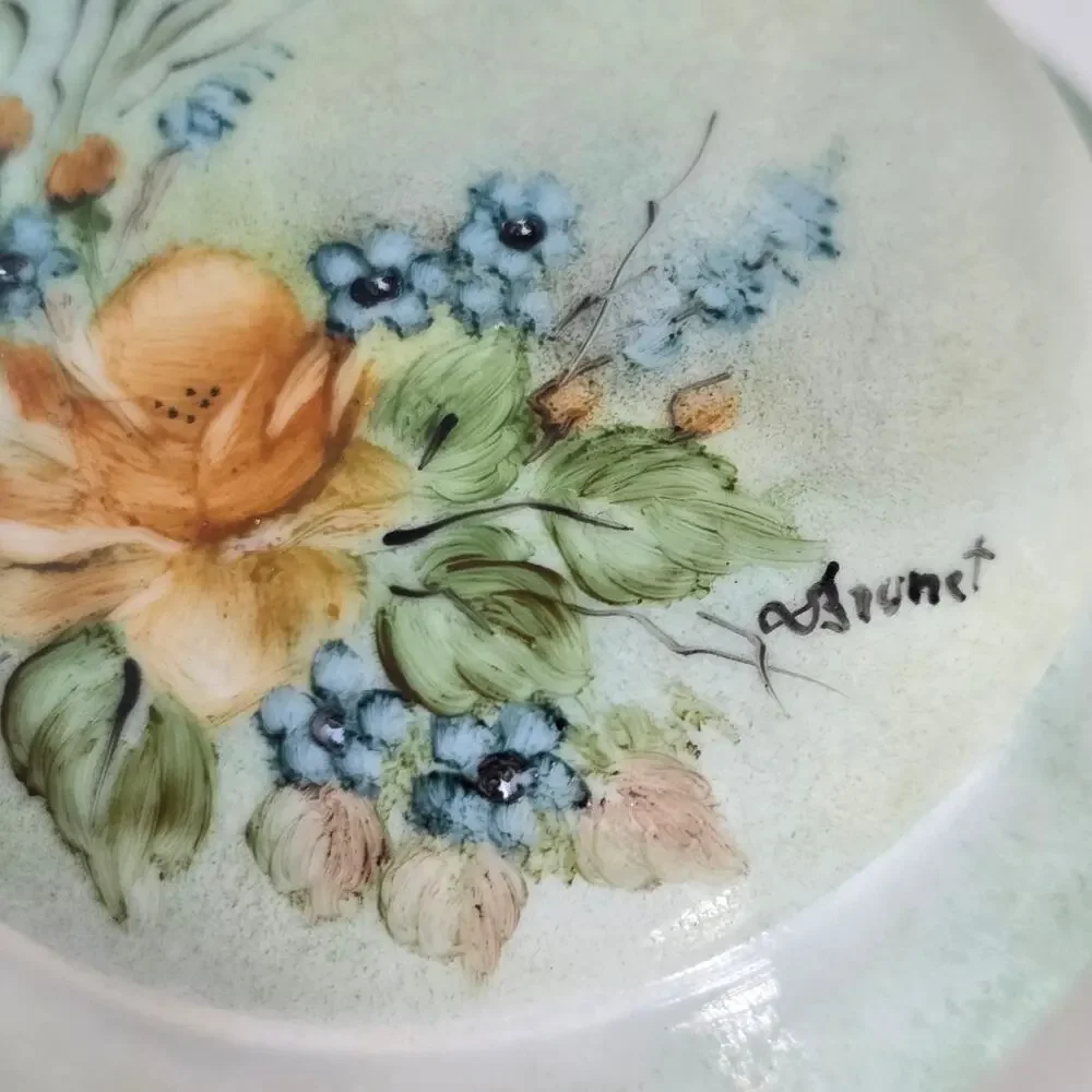 Vintage Hand Painted Porcelain Trinket Box Floral Signed Italian Cottagecore
